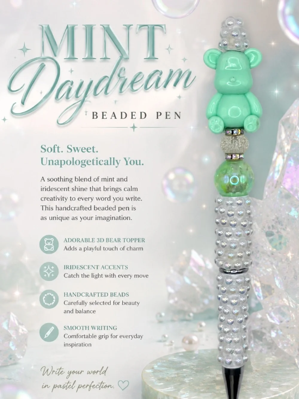 Mint Pearl Bear Pen